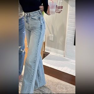 Zara wide leg, high rise, raw hem jeans, size 2